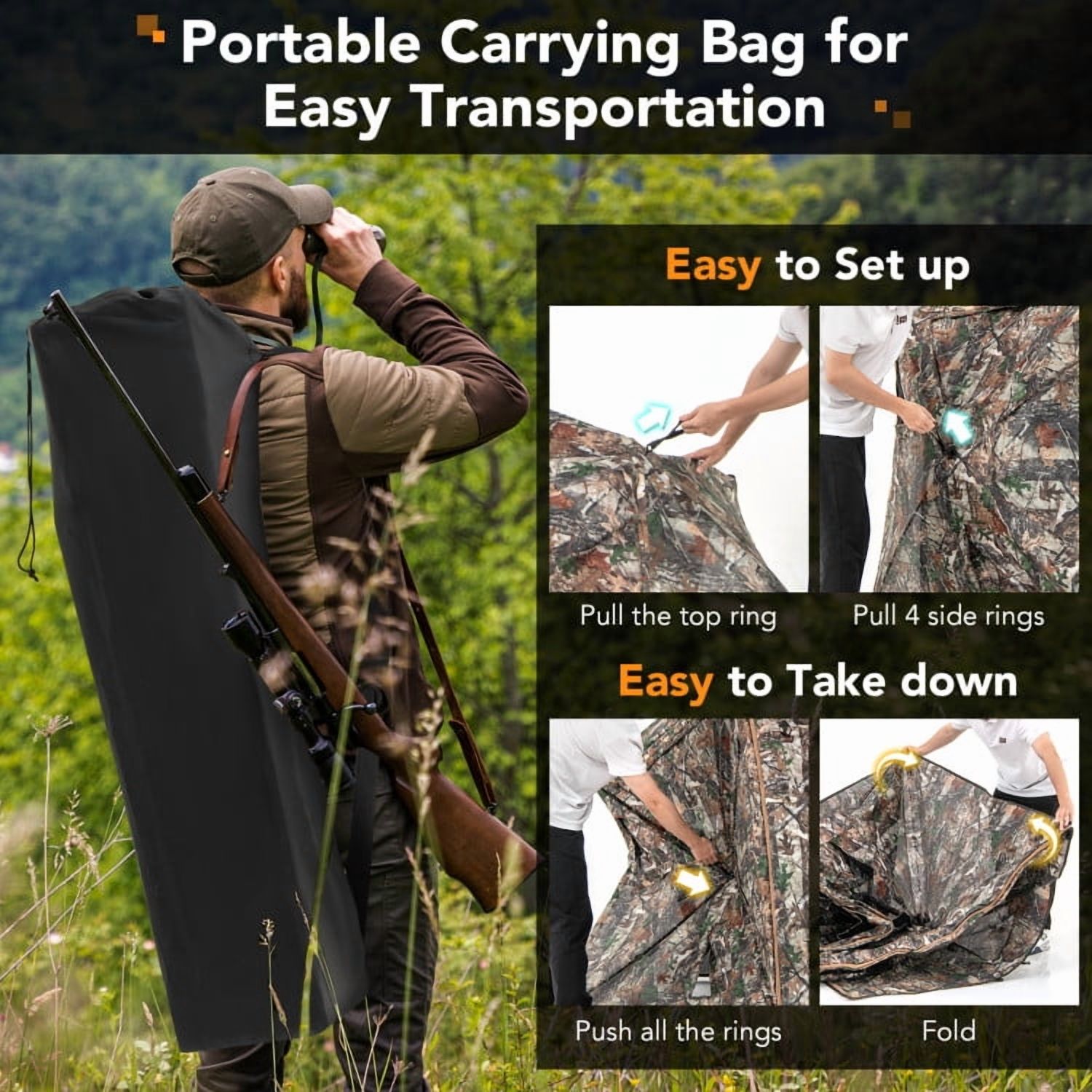 Topcobe 5-IN-1 Detachable Hunting Blind for 2-3 People with Skylight, Waterproof Camping Tents Easy Setup