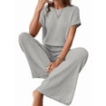thumbnail image 3 of Traje Informal de Dos Piezas para Mujer, para Viajes y Vacaciones de Verano, con Corta y Pantalones Anchos. Gris M, 3 of 7