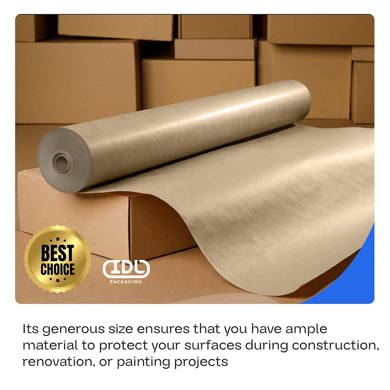 IDL Packaging Brown Rosin Masking Paper 24" x 1992" (166 feet), 332 Sq.Ft. – Thick Floor Covering (66 lb Thickness) - USA-made Masking Paper for Painting and Construction, Surface Protection