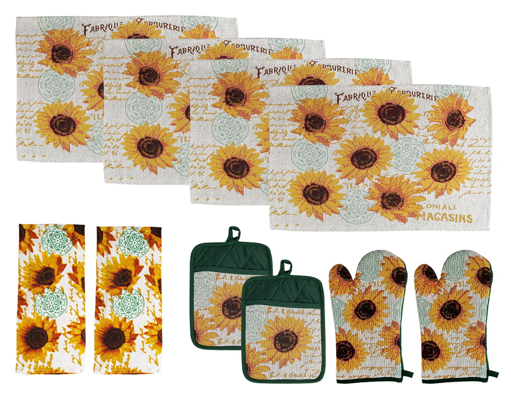 Sunflower Garden Cotton Quilted Pocket Potholder/Dish Towel Kitchen Set 1