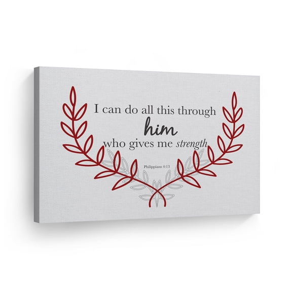 Smile Art Design Philippians 4:13 I Can Do All This Through Him Who Gives Me Strength Philippians Quote Scripture Wall Art Bible Verse Canvas Print Rustic Home Decor - Made in the USA- 30x40