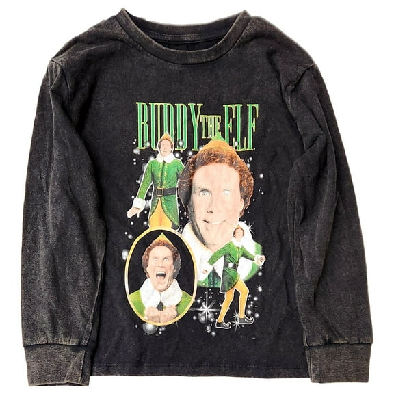 Boys Black Buddy The Elf Long Sleeve Christmas Tee Shirt T-Shirt Medium 8