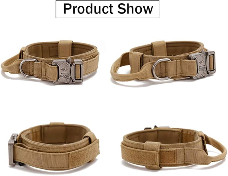 Tactical Dog Collar Adjustable Military Nylon Dog Collar with Control Handle and Heavy Duty Metal Buckle for Medium and Large Dogs (Brown,L)