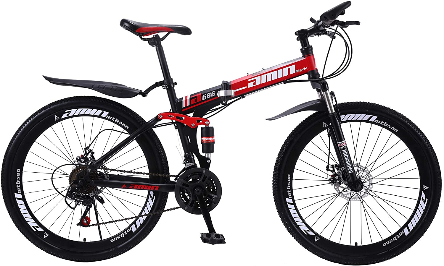 21-Speed Folding Mountain Bike, 26 Inches Spoke Wheel Bicycle, Black-Red - Walmart.com