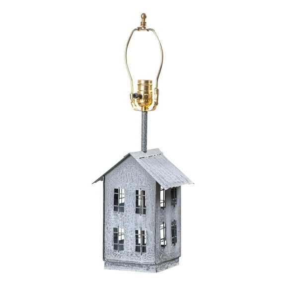 Irvins Country Tinware House Shaped Lamp Base Aged Zinc 22 inches