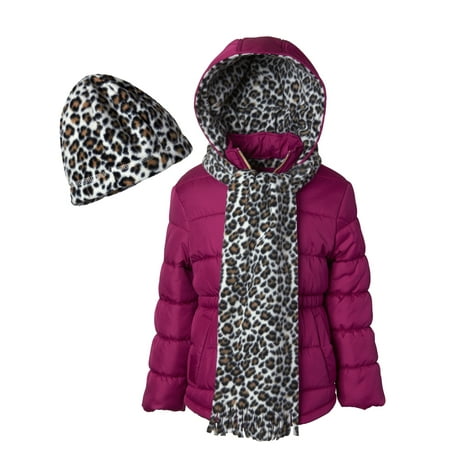 Little Girl Planter - Pink Platinum Cheetah Lined Puffer Jacket with GWP Scarf (Little Girls & Big Girls)