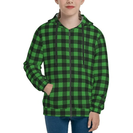 

Hoodies for Teen Girls Boys Green Gingham Buffalo Plaid Long Sleeve Youth Kids Essentials Zip Up Hoodie Lghtweight Fashion Hoodies & Sweatshirts Jacket Fall Winter Outfits Tops