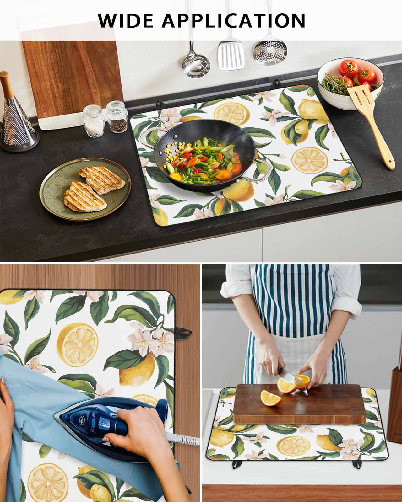 nqOlkjepod Large Induction Cooktop Protector Mat 24"x21", Lemon Stove Top Covers for Electric Stove, Yellow Fruit Watercolor Modern Flower Leaf Stove Burner Cover Mats, Glass Top Stove Cover