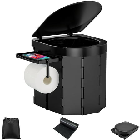 Wadeo Folding Portable Toilet with Detachable Phone Shelf