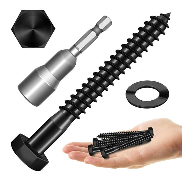 shiyou-(12Sets) 5/16" x 3" Hex Head Lag Bolts, Heavy Duty Lag Screws with Washers, 304 Stainless Steel Bolts 18-8, Lag Screws Wood Screws, Partial Thread Black Oxide, 5/16 Bolt by Mywish