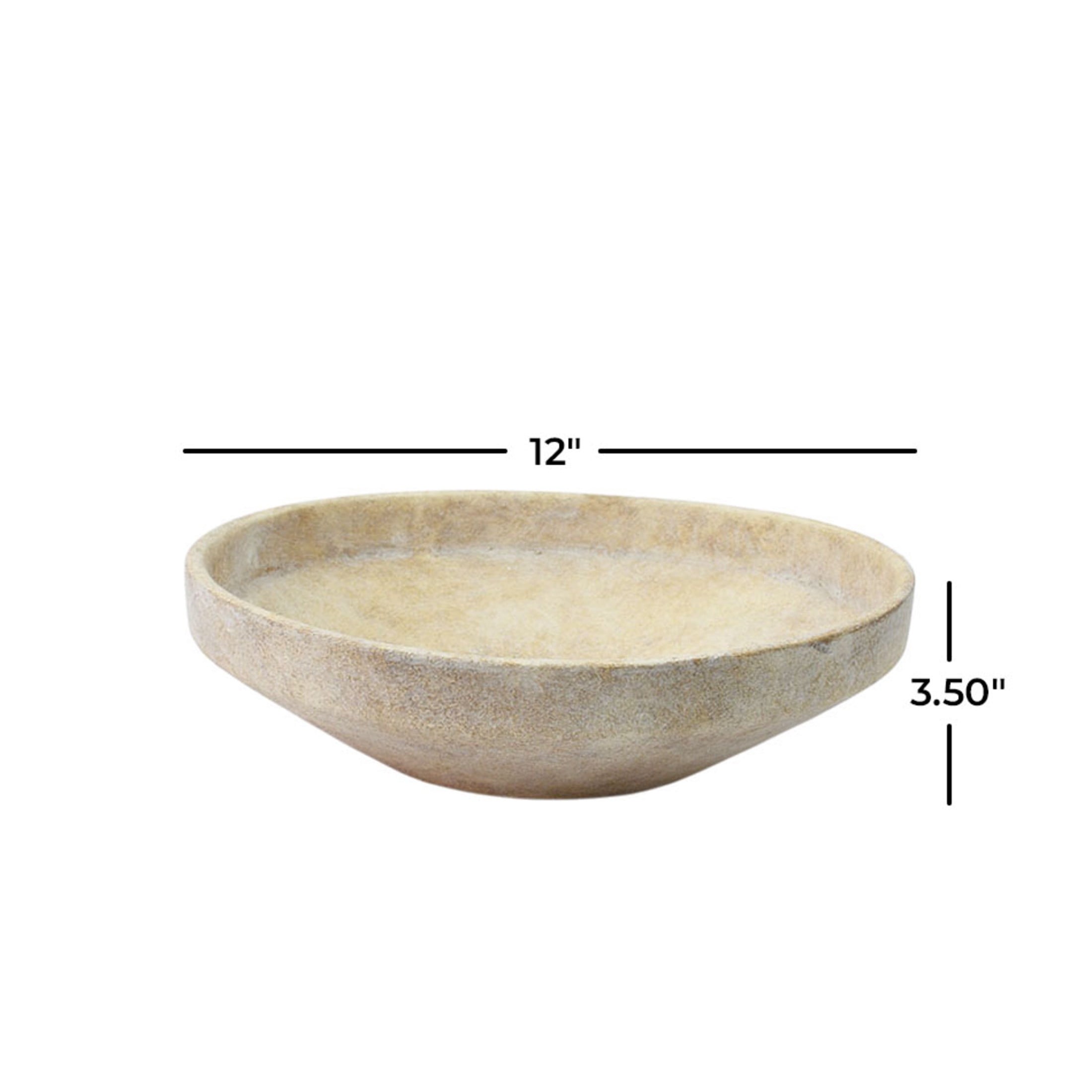 DecMode 12" Round Washed Cream Ceramic Decorative Bowl