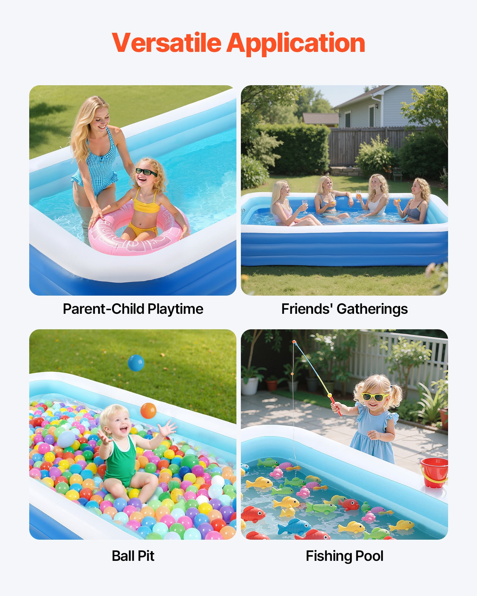 VEVOR Inflatable Pool, 118 x 67 x 20 inch Large Inflatable Swimming Pool, Family Large Swimming Pools with Repair Patches, Blow Up Pools for Kids, Adults, Family, Indoor Outdoor, Summer Water Party
