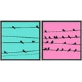 thumbnail image 3 of PixonSign Framed Wall Art Print Set Birds on Teal and Pink Backgrounds Nature Wilderness Digital Art Modern Art Chic Group Colorful Multicolor Ultra for Living Room, Bedroom, Office - 24"x24"x2 Black, 3 of 5