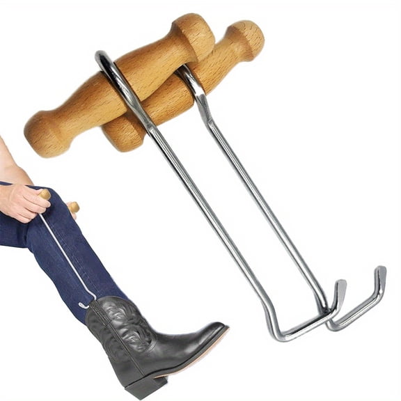 2Pcs Wood Handle Boot Pulls for Cowboy Boots, Shoe Wearing Assistant Boot Puller with Handle Boot Hooks