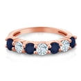 thumbnail image 2 of Gem Stone King 18K Rose Gold Plated Silver Round Blue Sapphire Sky Blue Aquamarine Anniversary Ring for Women (1.39 Cttw, Gemstone Birthstone, Size 9) (Size 9), 2 of 4