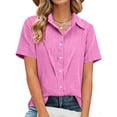 thumbnail image 2 of ZJXFGS Womens Loose Fit Tshirts,Womens Holiday Outfits Womens Tops Trendy Work Tops Womens Short Sleeve Tops Womens Shirts Dressy Casual Cotton Linen Dress Shirts Hot Pink S, 2 of 8