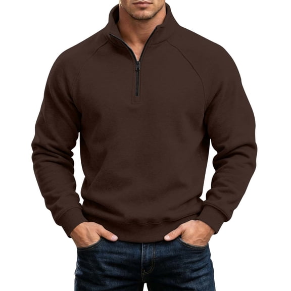 hoksml Men's Quarter Zip Pullover Sweatshirt Solid Stand Collar Raglan Long Sleeve for Fall Winter Daily Casual Outdoor Comfort