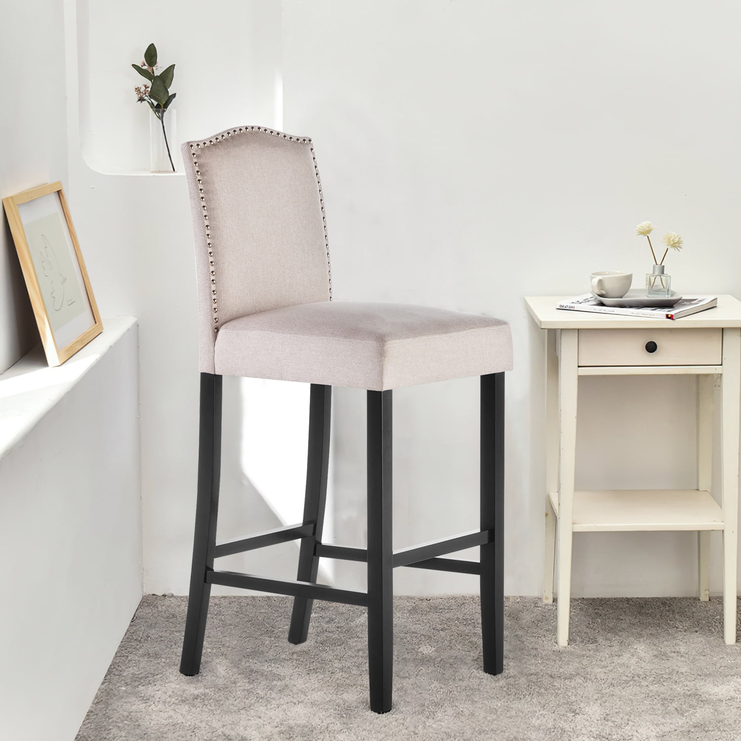 Kadyn Bar Counter Chairs with Nailhead, 2 Pcs Modern Bar Stools, Upholstered Dinner Chairs for Bedroom, Dining Room, Wheat