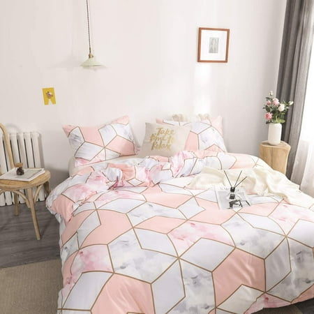 White Gold Marble Bedding Geometric, Pink And Gold Geometric Duvet Cover Set