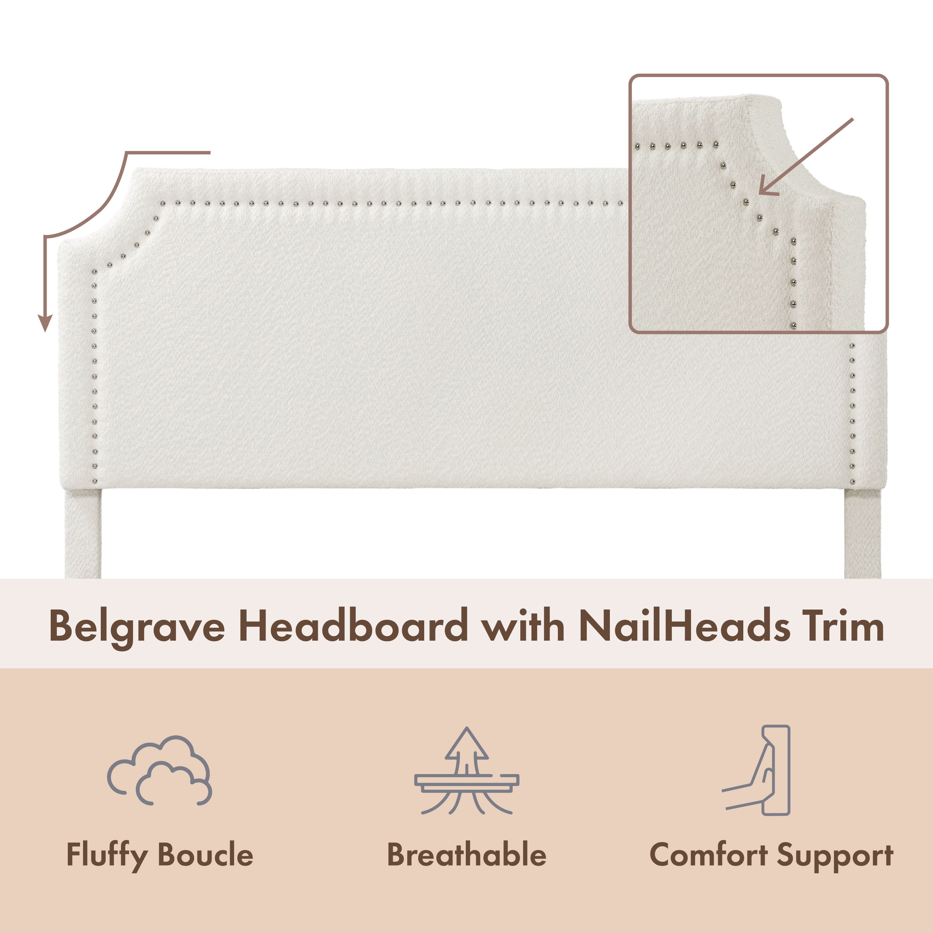 Furniture of America Geneva Upholstered Mattress Ready Boucle Fabric White Queen Bed