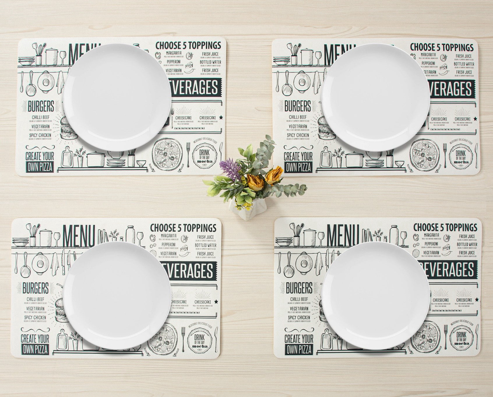 RAY STAR Placemats Set of 4, Vinyl Washable Wipeable Place Mats-12inx18in, Heat Resistant Waterproof Place Mat