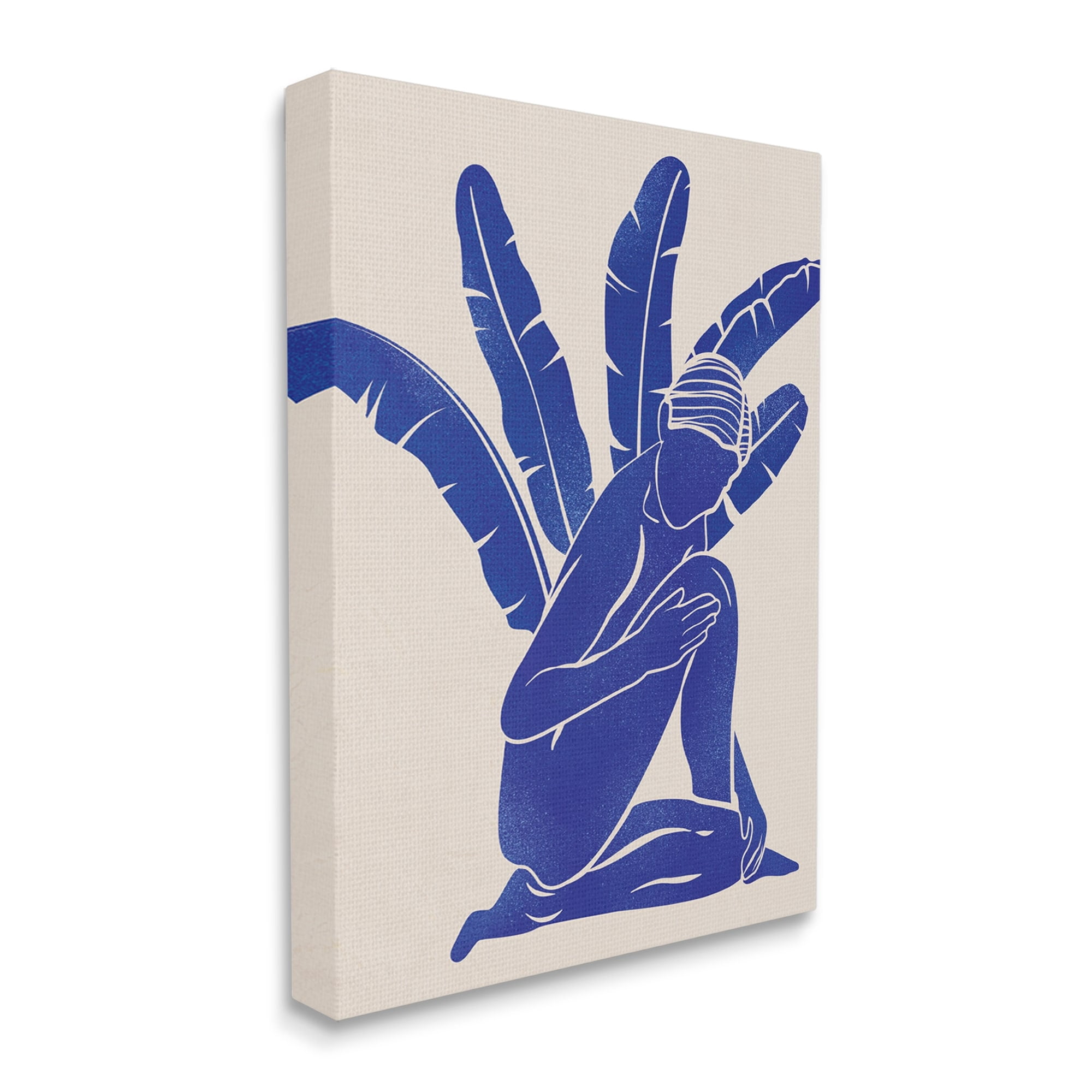 Stupell Modern Blue Woman Palm Plant Botanical & Floral Painting Gallery Wrapped Canvas Print Wall Art
