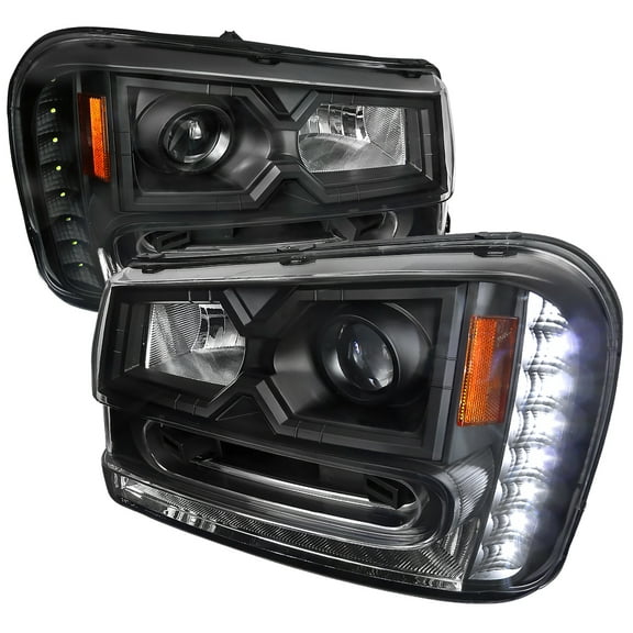 Projector Headlights w/ LED Light Strip (Black Housing/Clear Lens) Made for and Compatible with 2002-2009 Chevrolet Trailblazer