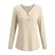 thumbnail image 1 of Camiseta de manga larga de color sólido con cuello en V para mujer, blusa suelta informal, caqui, L Eigraketly AP003714-13, 1 of 6