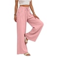thumbnail image 4 of Yyeselk Women Baggy Casual Business Palazzo Pants Loose Fit Wide Leg Slacks Cotton Linen Pleated Trousers with Button Detail Pockets Pink L, 4 of 8