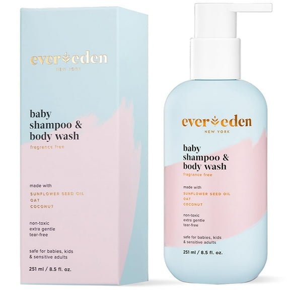 Evereden Baby Shampoo and Body Wash 8.5 fl oz. | Gentle Baby Care | Non-toxic and Fragrance Free | Safe Ingredients