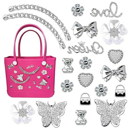 20 PCS Charms for Bogg Bag,Pearls,Butterfly Flowers and Chain for Bogg Bag Girl Women Accessories Charms