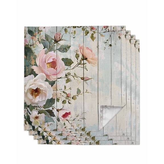 nqOlkjepod Pink White Floral Cloth Napkins Set of 4 Reusable Dinner Napkins, Spring Leaves Garden Pastoral Country Cocktail Napkin Washable Table Napkins for Wedding/Party/Baby Shower 20"x20"
