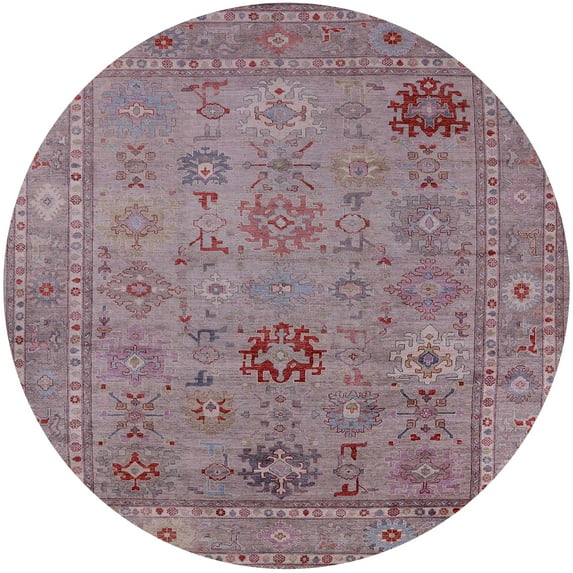 Ahgly Company Indoor Round Mid-Century Modern Raspberry Purple Oriental Area Rugs, 7' Round