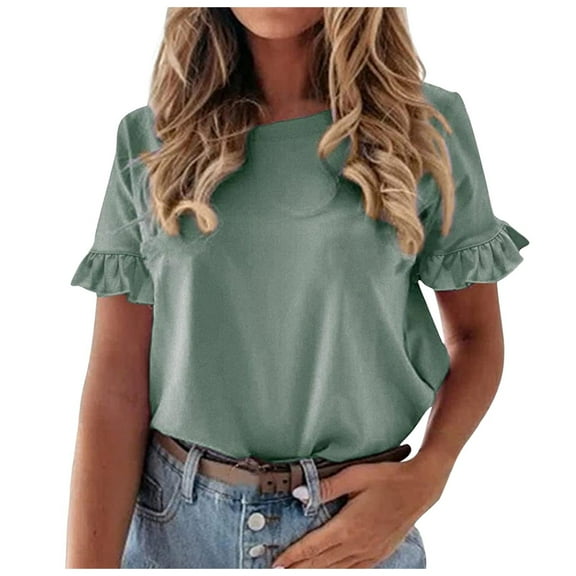 CHENge Dress Shirts for Women Plus Size Crew Neck Short Sleeve Trendy Tunic Tops for Women Summer Solid Color Lightweight Teacher Work Tees Business Casual Outfits