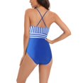 thumbnail image 3 of Womens One Piece Swimsuits Ruffled V Neck Monokini Colorblock Tummy Control Swimwear Bathing Suit, 3 of 4