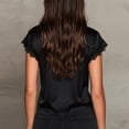 thumbnail image 5 of gbyLJF Tops for Women Solid Color Lace Crochet Deep V Neck Tunic Tops Dressy Casual Short Sleeve Blouses Shirts, 5 of 7