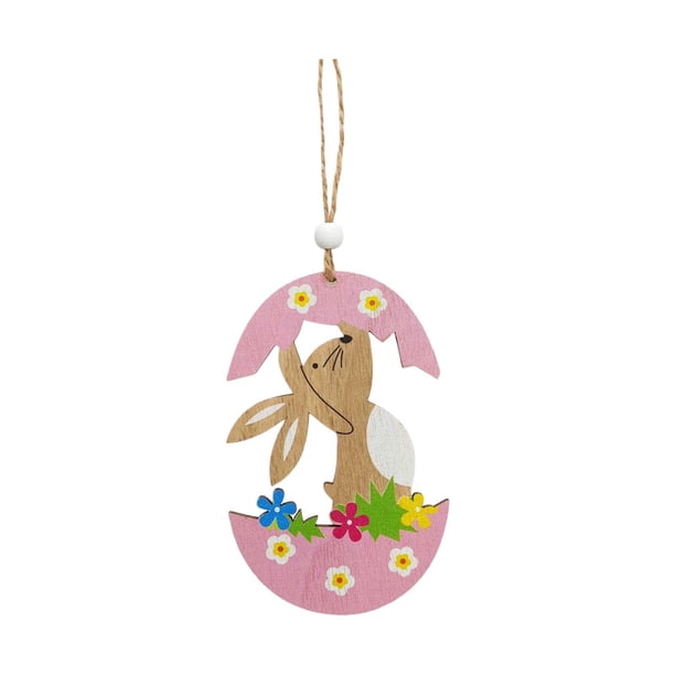 Colgante festivo de Pascua con forma de corazón y conejo de madera