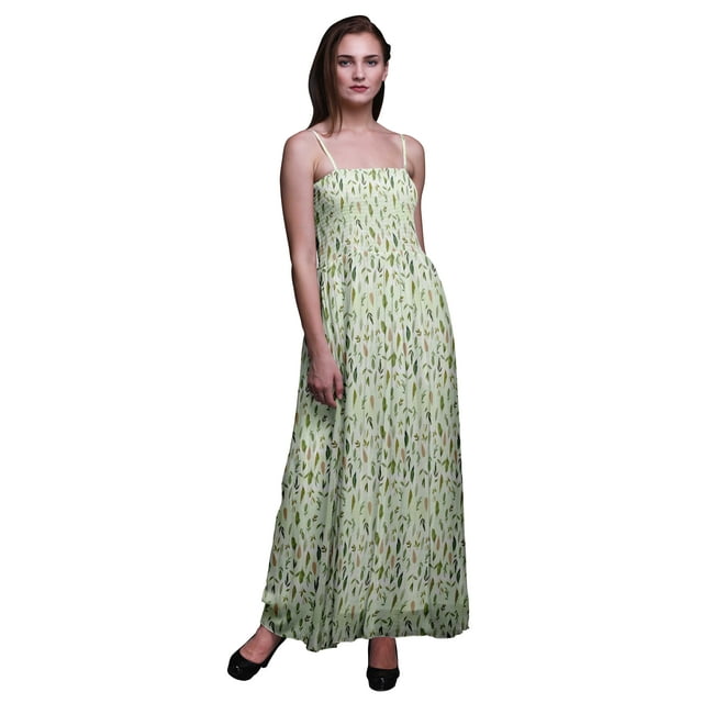 Bimba Robe à Bretelles Spaghetti Smockée Fluide Imprimée Fleurs Feuilles Bimba pour Femmes-TTTG