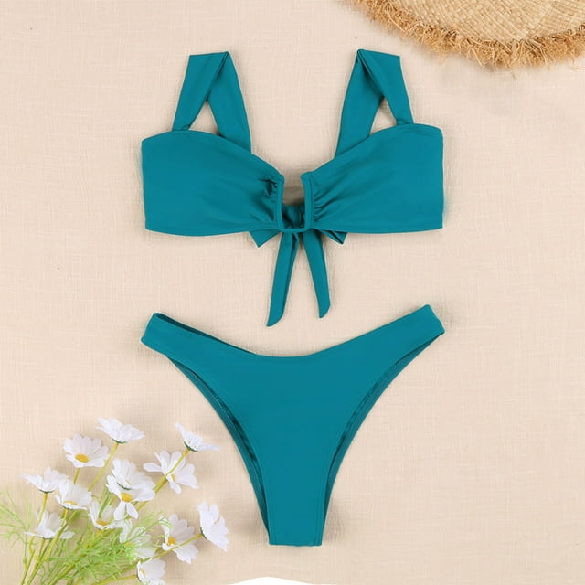Traje de baño de 2 piezas para mujer, trajes de baño para mujer, traje de baño de moda sin mangas liso para mujer, traje de baño con relleno y efecto push-up, traje de baño de playa para mujer