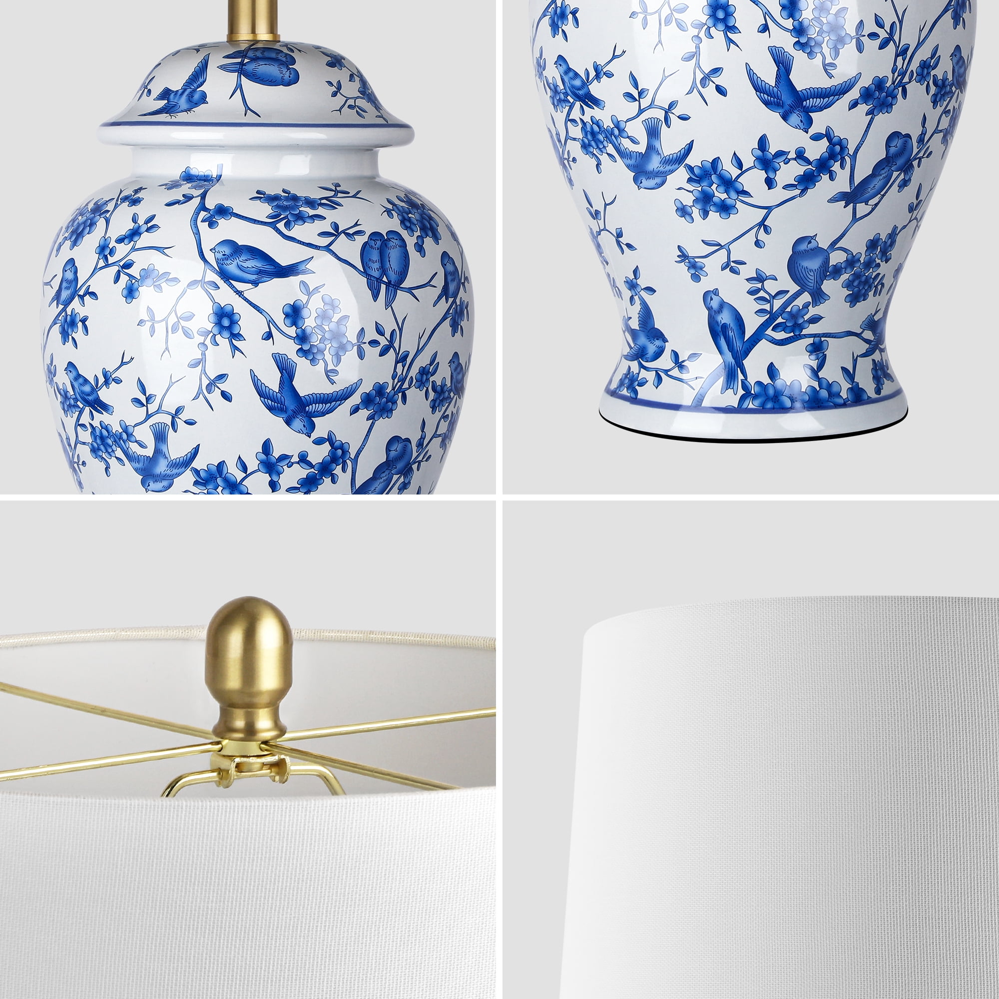 23.6'' Chinoiserie Ceramic Table Lamp Blue and White Porcelain Lamp for Nightstand