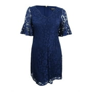 DKNY Women's Lace A-Line Dress (12, Navy)