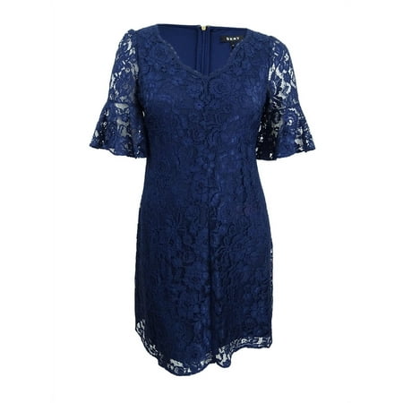DKNY Women's Lace A-Line Dress (12, Navy)