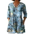 thumbnail image 2 of Blue Women's Long Sleeve T-shirt, 2025 New Women'S Summer Printed Group Shirt Women'S Linen V Neck Casual Shirt,Women's Long sleeve T-shirt S, 2 of 3