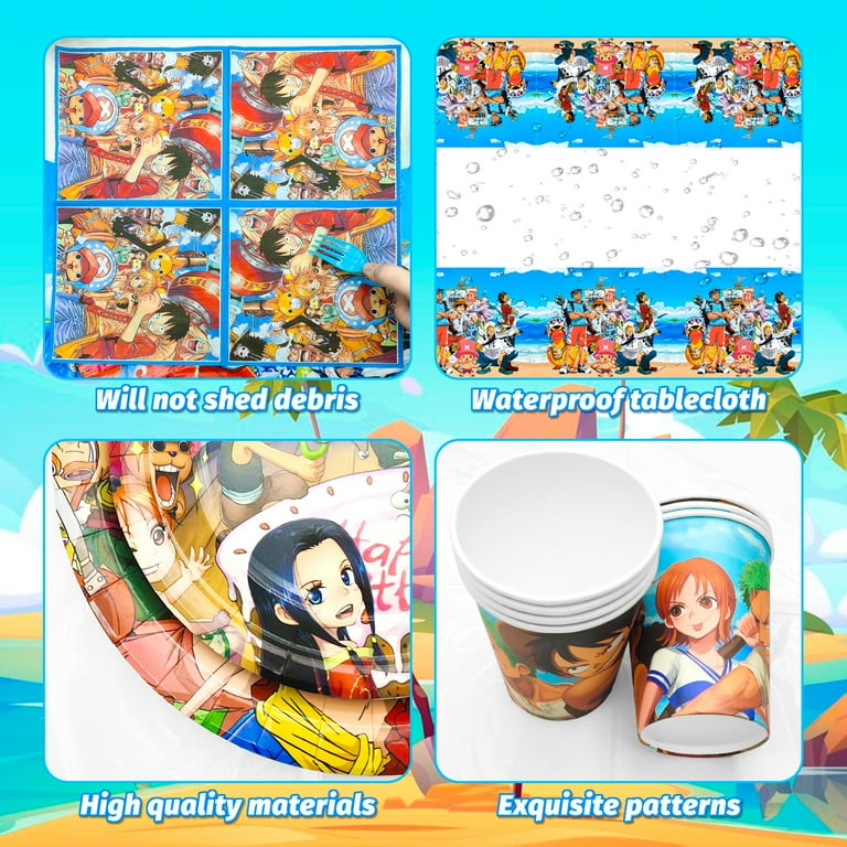 One Piece Birthday Party Supplies, 117pcs One Piece Party Decorations & Tableware Set - One Piece Banner Balloons Hanging Swirls Cake Topper Plates Cups etc One Piece Birthday Decorations for Kids