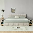 thumbnail image 2 of Aukfa King Size Upholstered Bed Frame with 4 Storage Drawers, Chenille Fabric Platform Bed, Tufted Design, Beige, 2 of 8