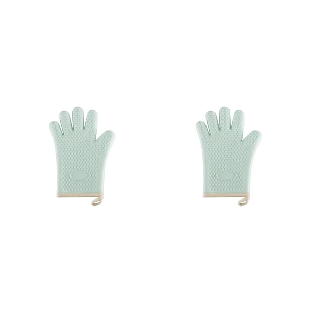 Naiovety Guante de horno individual Cocina de silicona Resistente al calor Manopla para freír Microondas Manopla para asar lavable Protector de Verde claro 2piezas