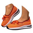 thumbnail image 3 of uvwlwu Women's Fly Weaving Middle Elderly Weaving Mesh One Footsteps Lightweight Non Comfortable Walking Breathable Shoes(Orange,7), 3 of 9