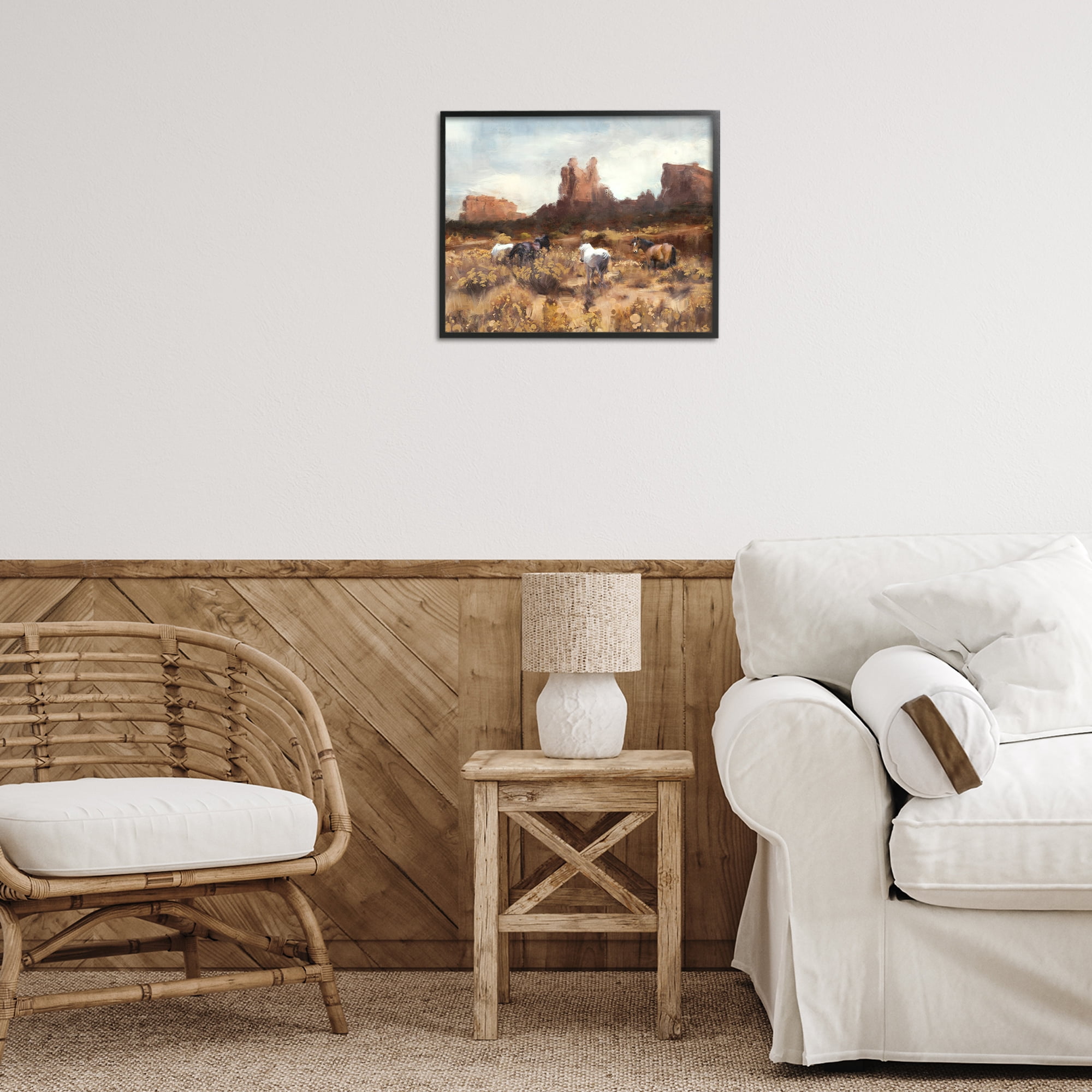 Stupell Industries Desert Horses Landscape Landscape Painting Black Framed Art Print Wall Art, 20 x 16