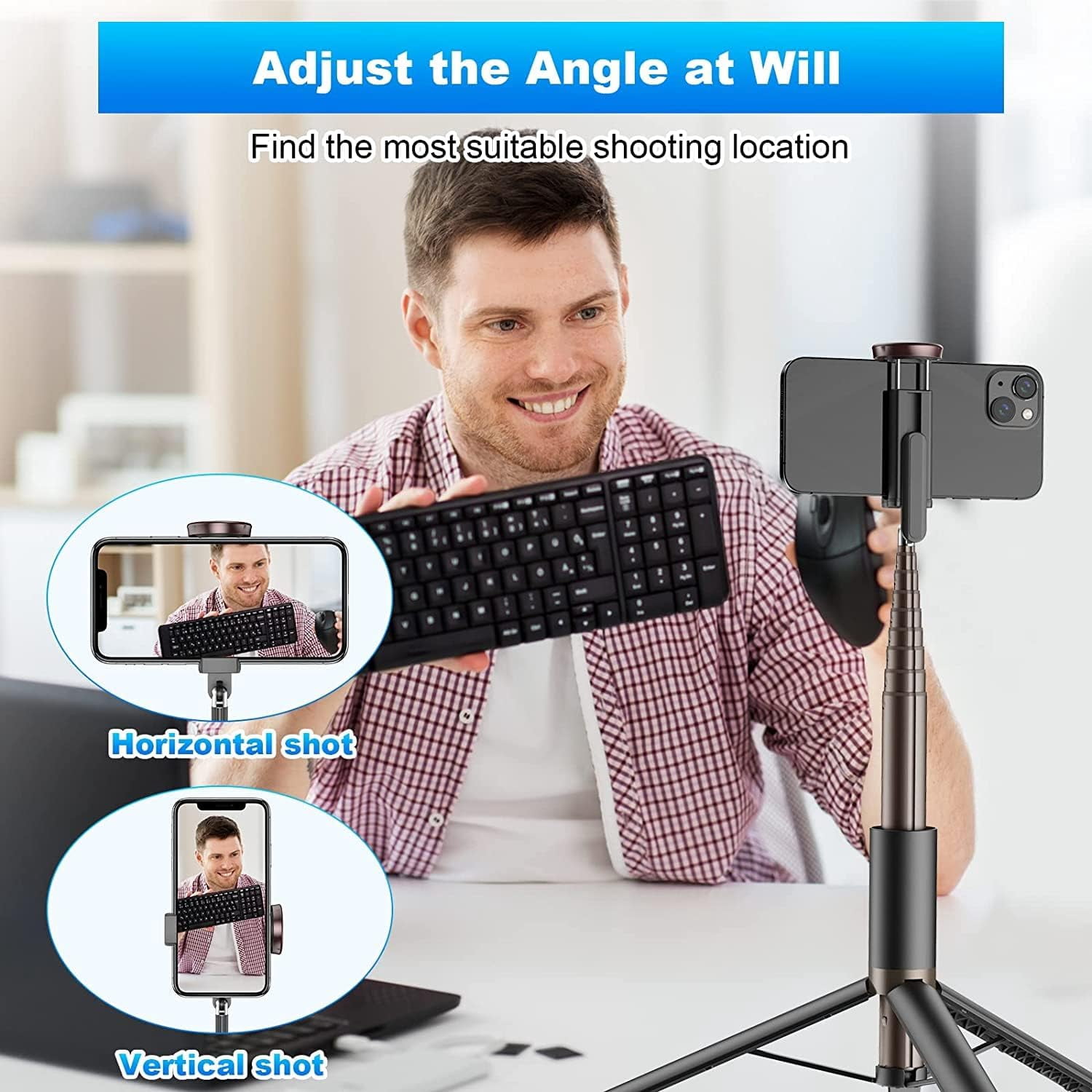 XIHAMA Travel Tripod, Cell Phone Selfie Stick, 60 Inch All-in-1 Stand with Integrated Wireless Remote, Lightweight and Portable, Extendable Tripod for iPhone and Android