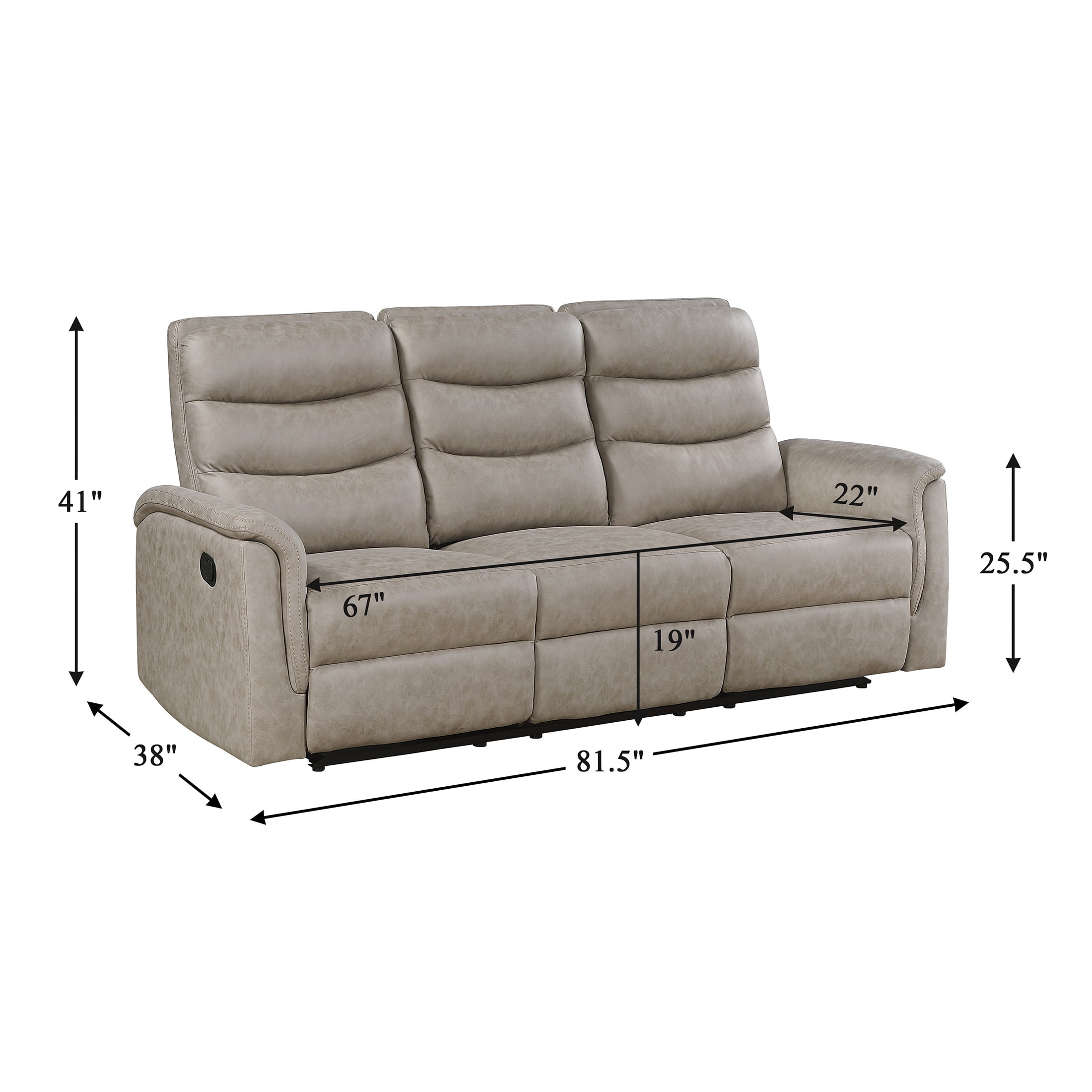 OakvillePark Solstice Microfiber Manual Double Reclining Sofa with Drop-down Cup Holders, Taupe